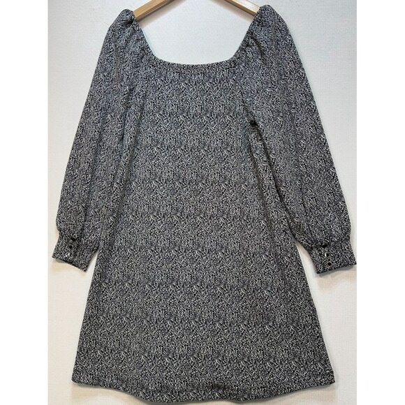 Loft Womens Cozy Square Neck Shift Dress Long Sleeve Size M Black White Speckled - Picture 2 of 12